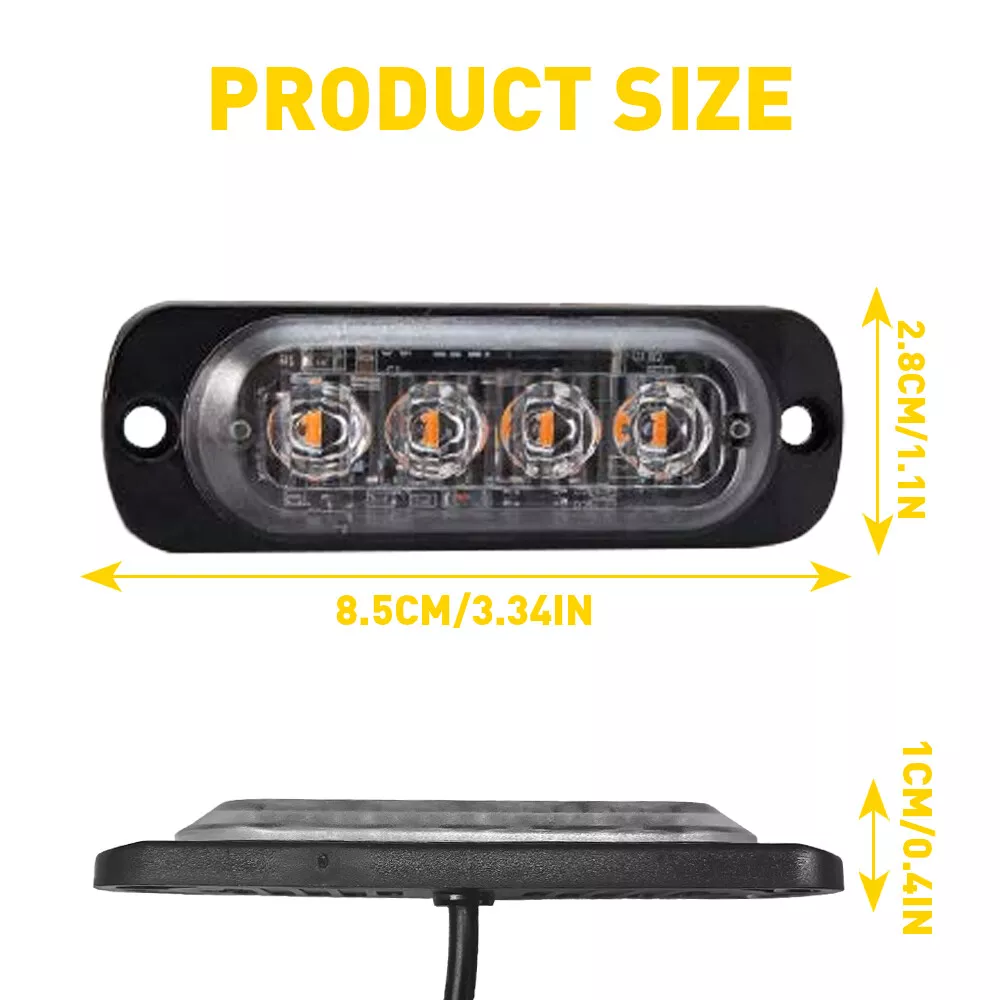 12x 4 LED Recovery Strobe Flashing Truck Beacon Grille Light Lightbar Amber Lamp