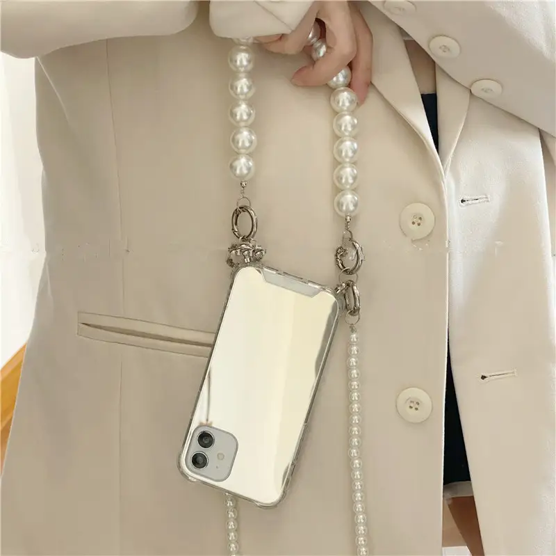 Crossbody Pearl Chain Frosty Mirror Phone Case