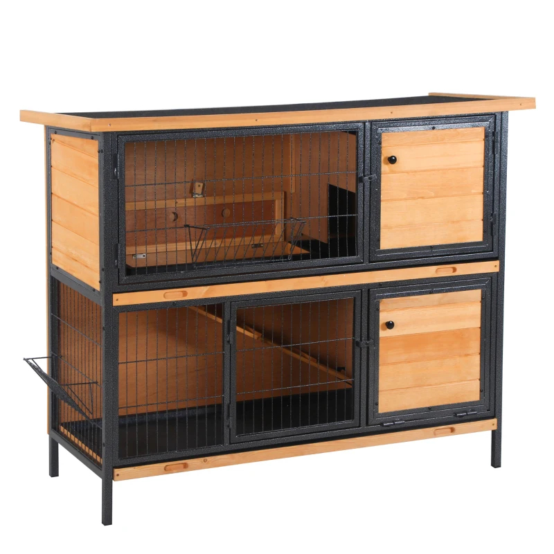 2-Story Large Rabbit Hutch Bunny Cage Wooden Pet House Metal Frame With Rooms, Ramp, No Leak Tray, Feeding Trough, Waterproof Asphalt Roof For Rabbits, Chickens, Ducks, OutdoorIndoor