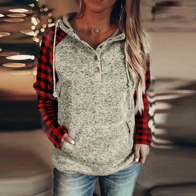 Women's Casual Long Sleeve Loose Hooded Color Matching Sweater Nwy01Khdz3 L - Shop at LoveMi