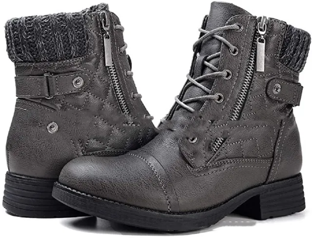 Martin Boots With Lace up Front And Bare Side Zipper Grey - Shop at LoveMi