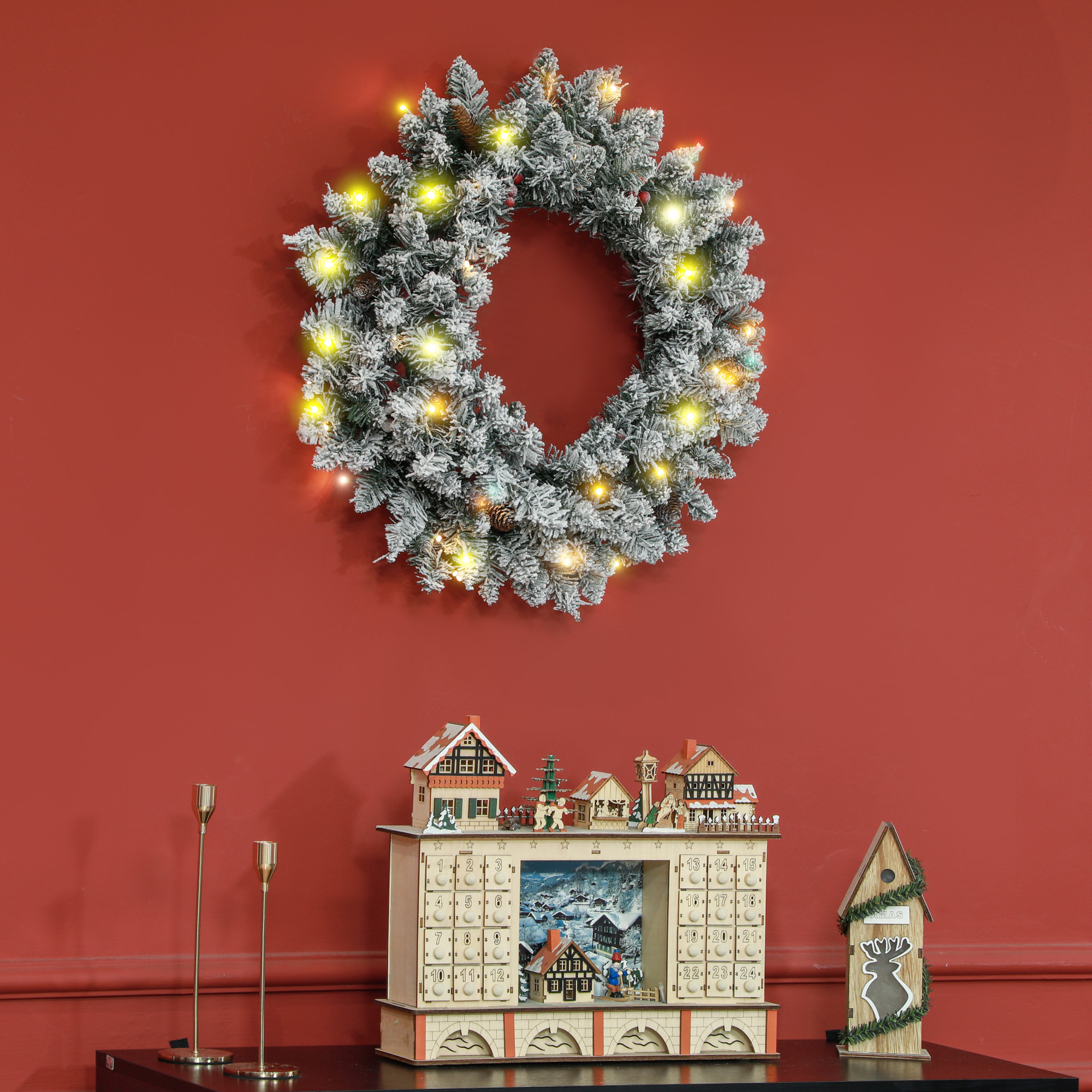 60 Snow Pine Cones And Berry Christmas Wreaths With LED Lights — image 2