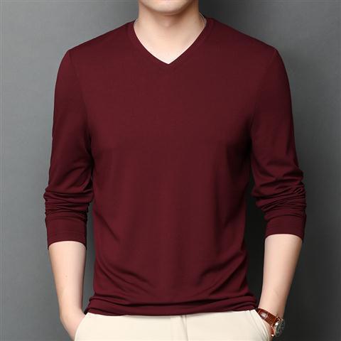 Silk T-shirt Men's Ice Silk Long-sleeved Thin V-neck Silk Bottoming Shirt