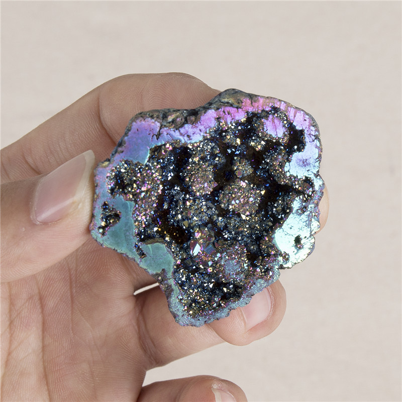 Natural Hollow Agate Electroplating Color Geode Block