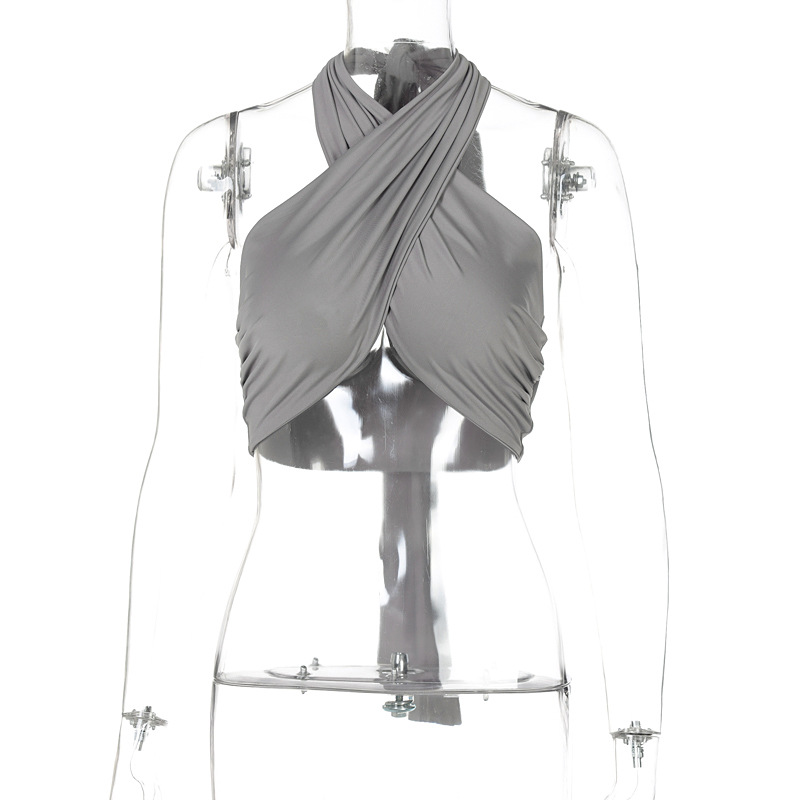 Women's Nightclub Sexy Nude Umbilical Halter Neck Bottoming And Chest Wrap Vest