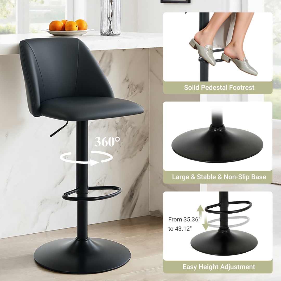 Swivel Bar Stools Upholstered Adjustable Barstools Counter Heigh For Bar, Dining Room, Set Of 1, Beige image 11