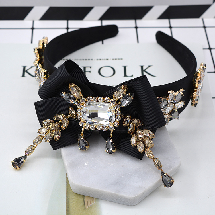 Bow Geometry Set With Large Gemstone Tassel Style Hair Hoop Jewelry Gold - Shop at LoveMi