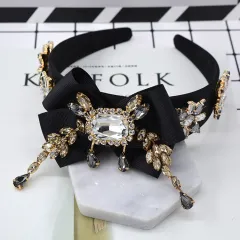 Bow Geometry Set With Large Gemstone Tassel Style Hair Hoop Jewelry - Gold - View 1