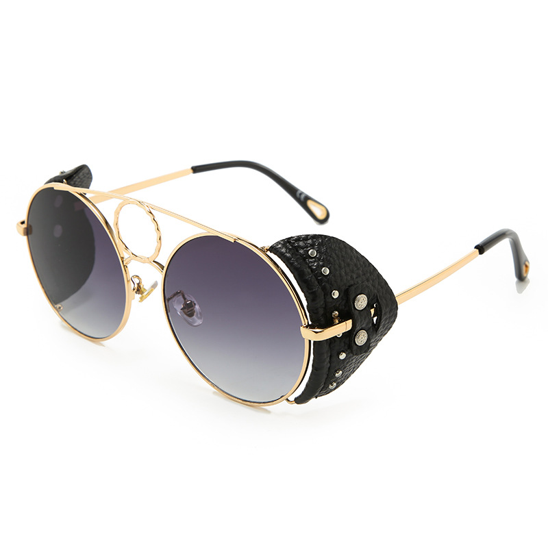 Title 8, Round Leather Rivet Metal Sunglasses