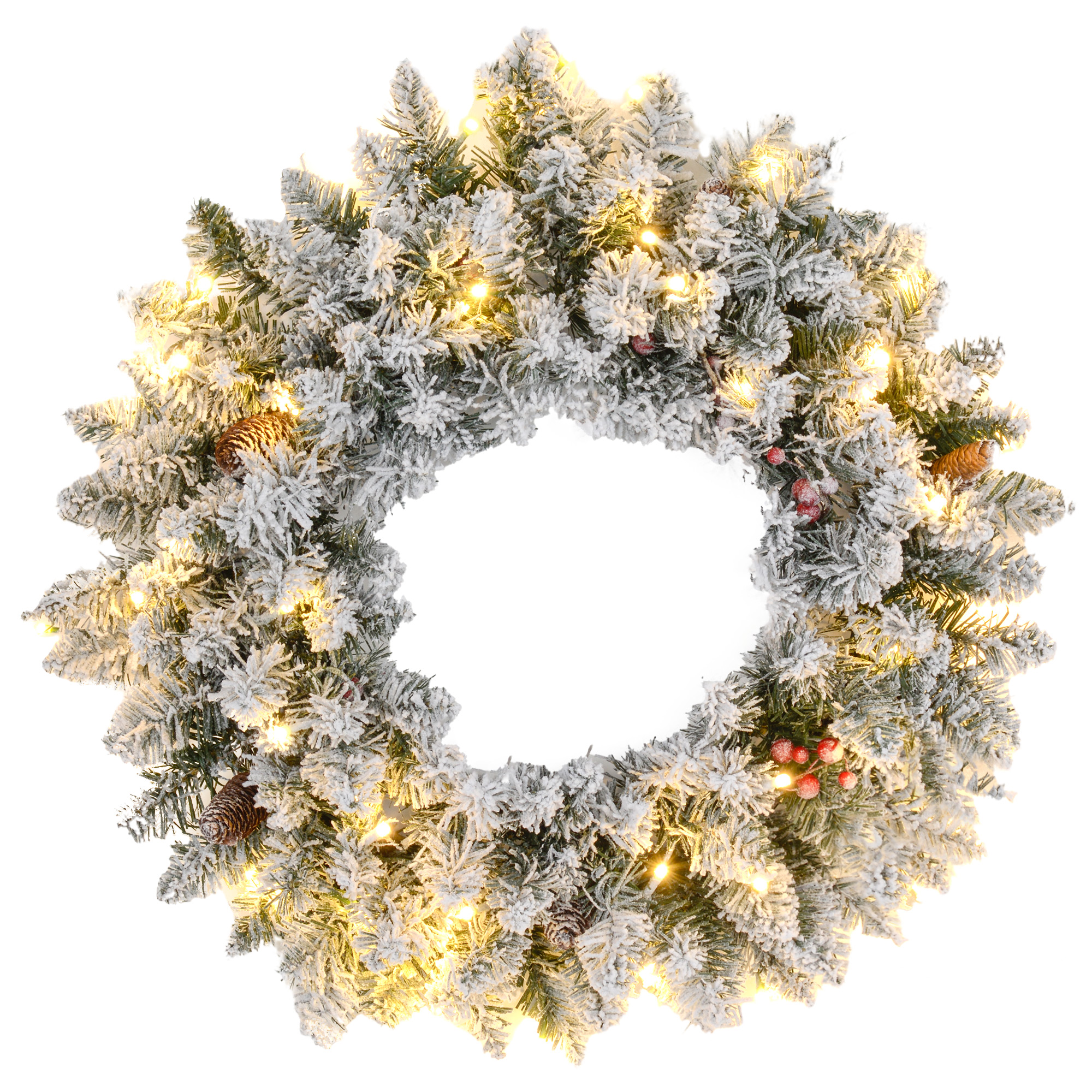 60 Snow Pine Cones And Berry Christmas Wreaths With LED Lights — image 11