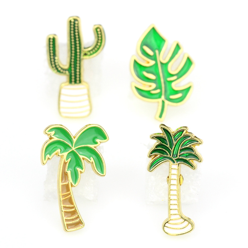 Title 6, Creative Cartoon Leaves Cactus Coconut Tree Brooch