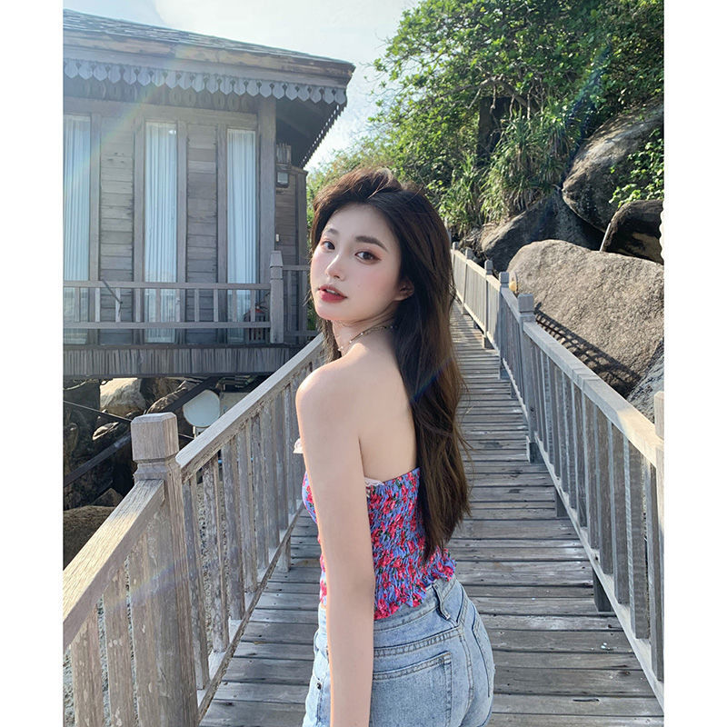 Strapless Tube Top Wrapped Chest Sexy Short Floral Camisole