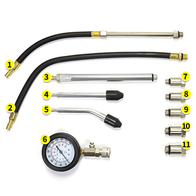 11PCS Petrol Engine Compression Tester Kit Fuel Cylinder Pressure Gauge Tool Set 3