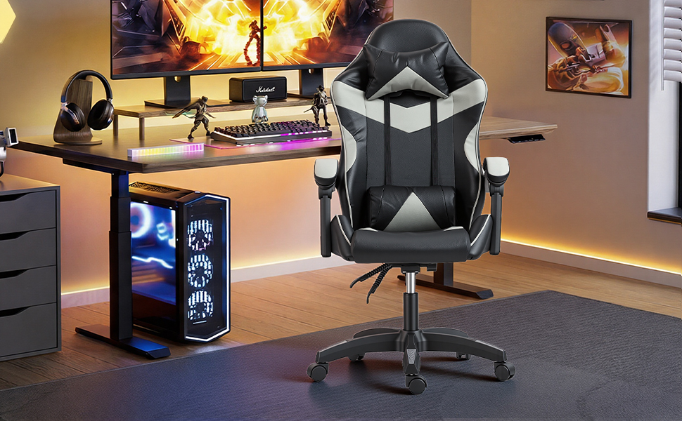 Gaming Reclining Swivel Chair For Adults,Ergonomic Racing PC With Lumbar Support — image 8