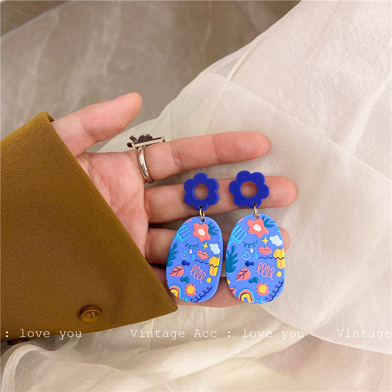 Korean Retro Geometric Color Earrings