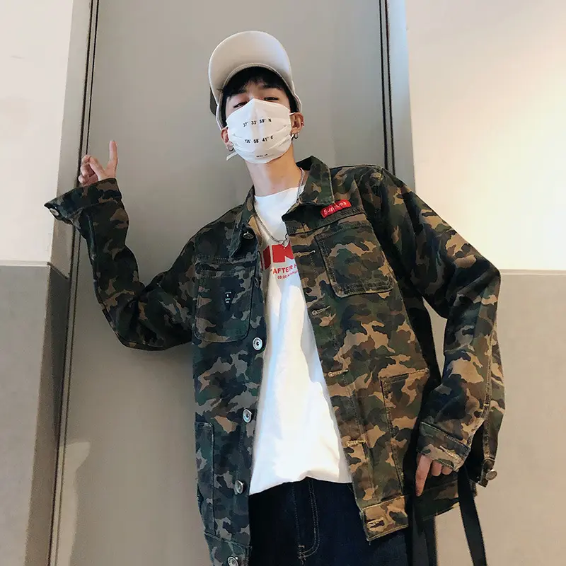 New Mens Camouflage Denim Jacket Coat Man