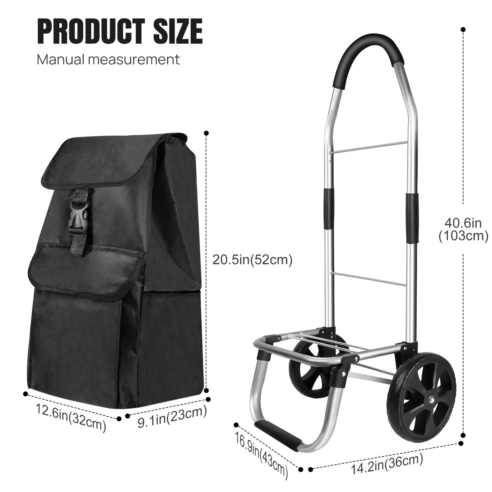 New Shopping Cart Large Lightweight Folding Trolley Waterproof Bag 2 Wheel 40L 14