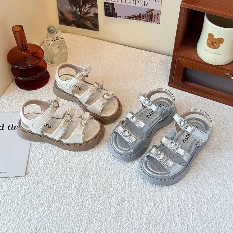 2025 Summer New Girls' Heart Rhinestone Sandals