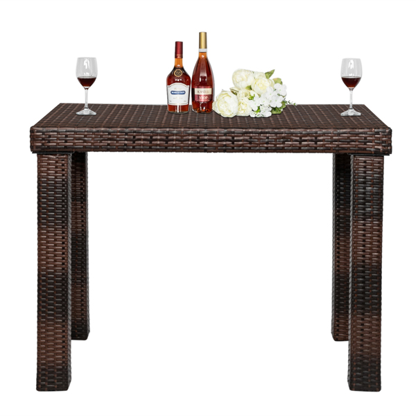 Thick Legged Brown Gradient Woven Rattan Bar Table Iron Frame, Including Bar Table Only
