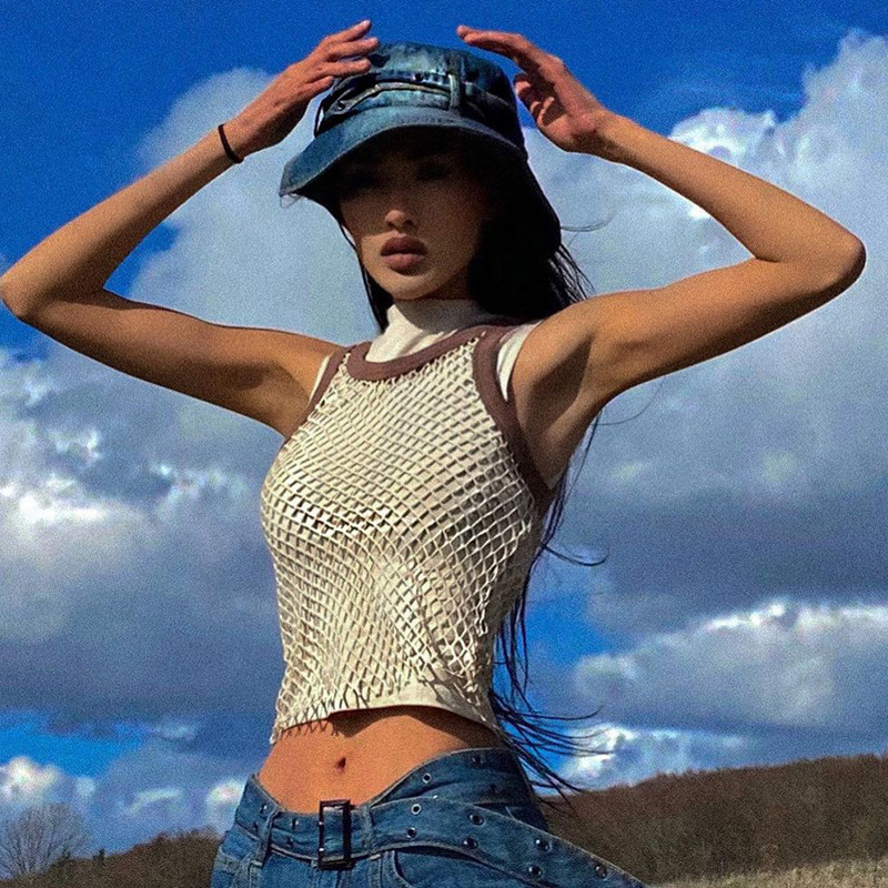 Two-piece T-shirt With Personalized Hollow Mesh Vest