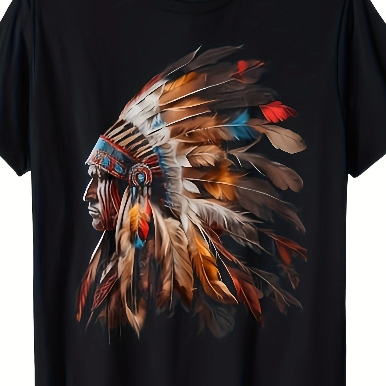 Indian Headdress Pattern T-shirt For Men, Summer Pattern Printed Short Sleeved T