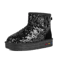 Winter New Style Women's Shoes Short Tube Glitter Leisure Warm - Black - View 1