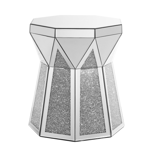 Drum Style Coffee Table With Mirror Crystal Inlay, Polygonal Silver Decorative Table, Modern Design Luxury Modern Furniture, 20 Inch  About 50 Centimeters  Low Coffee Table, Suitable For Living Room — foto 4