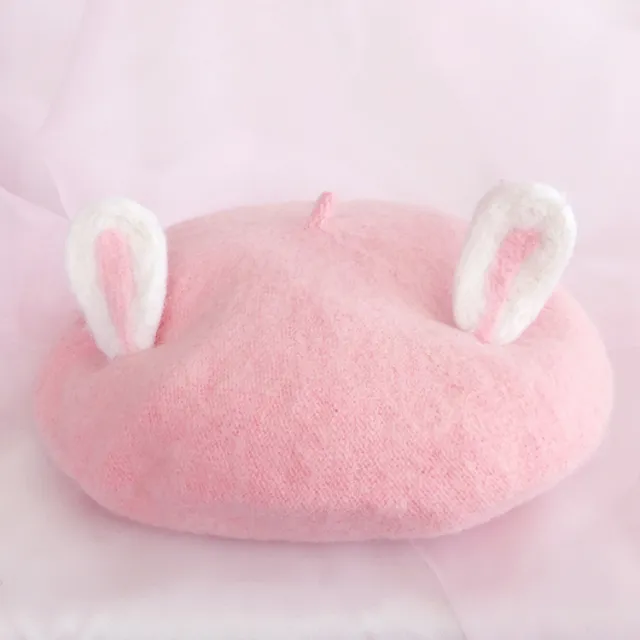 Women's Fashion Wool Tweed Soft And Cute Cat Ears Hat Pink - Shop at LoveMi