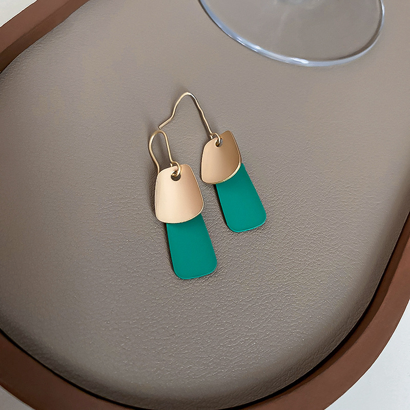 925 Silver Needle Geometric Green Earrings