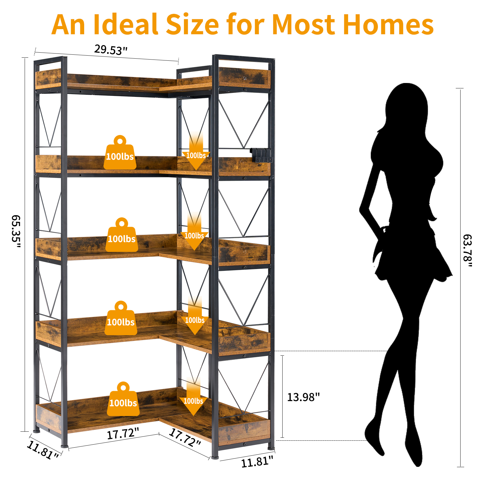 A 65-inch High L-shaped Bookshelf β photo 3