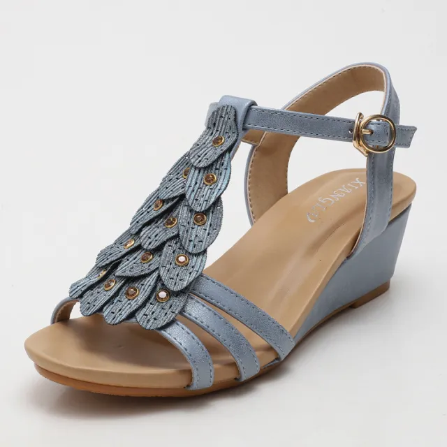 Women's Sandals Boho Bohemia Wedge Shoes Party Daily Beach Shoes Blue - Shop at LoveMi