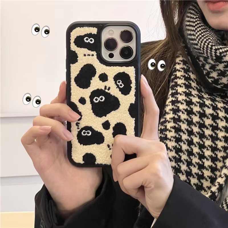 Title 3, Plush Embroidery Cute Briquettes Phone Case