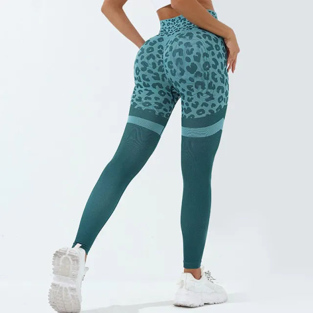 Leopard Print Fitness Pants For Women High Waist Butt Lifting Seamless Leggings Elastic Running Sport Training Yoga Pants Gym Outfits Clothing Blue - Shop at LoveMi