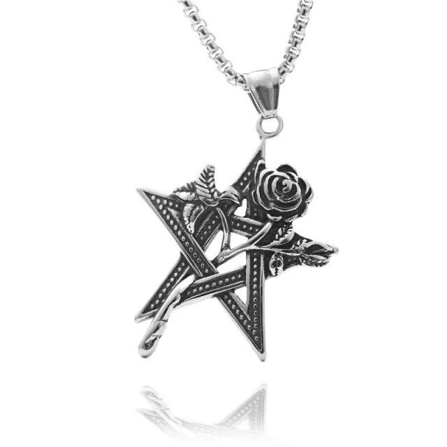 Titanium Steel Five Pointed Star Rose Pendant Necklace Necklace - Shop at LoveMi
