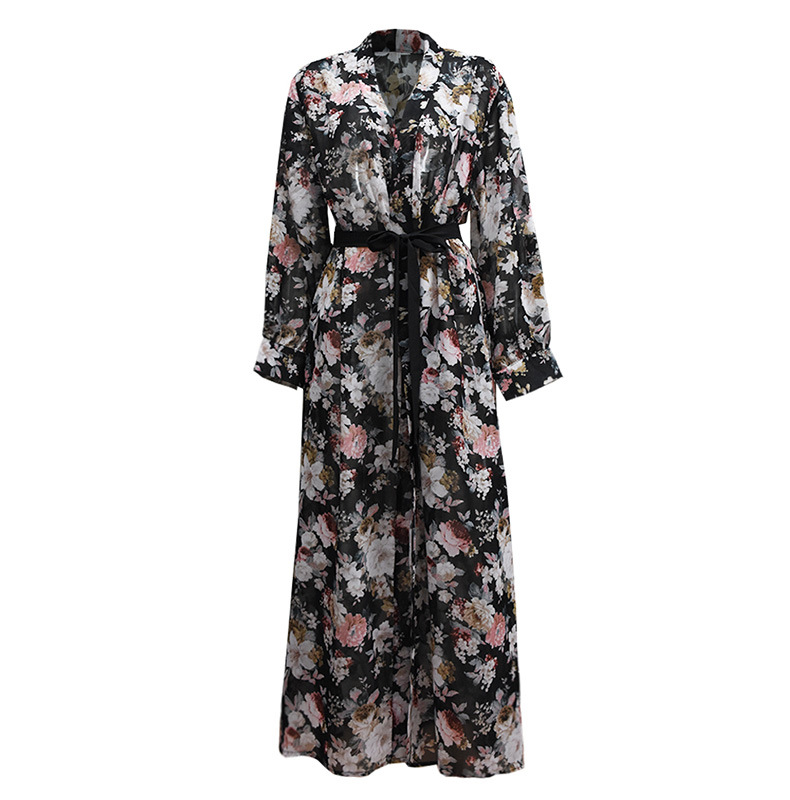 European And American Fashion Thin Loose Chiffon Long-sleeved Cardigan Robe