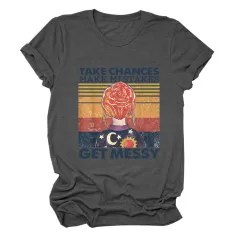 Women's Letter Printing Casual Loose Short Sleeve T-shirt - Dark Grey - View 1