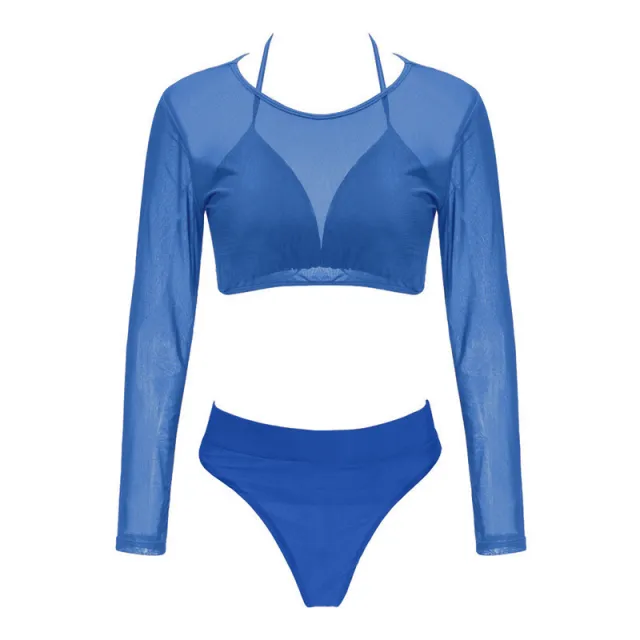 New European And American Split Swimsuit Mesh Bikini Blue - Shop at LoveMi