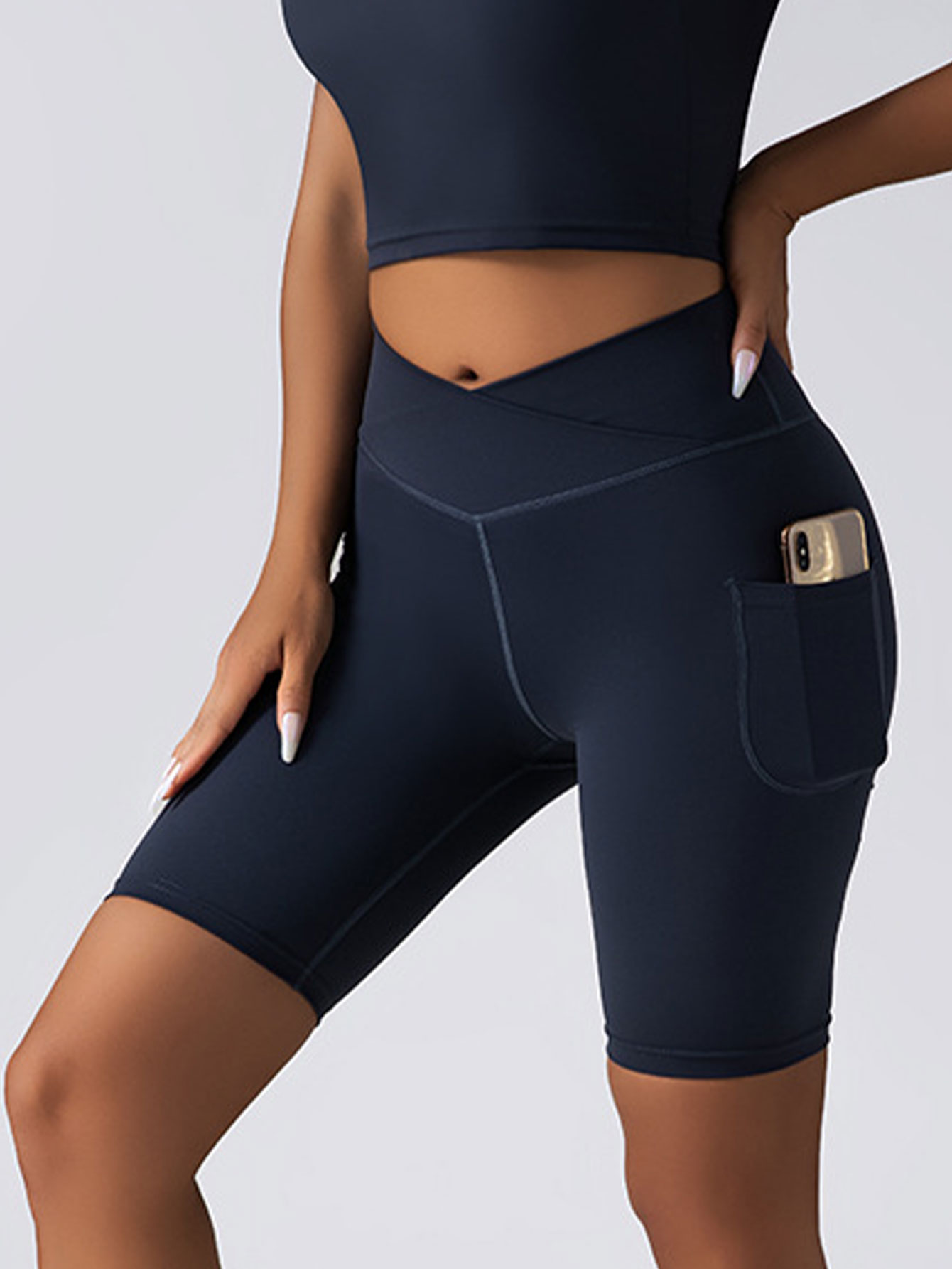 Women’s High Waist Yoga Shorts With Pockets – Tummy Control, Running, Workout - Picture 12 of 14