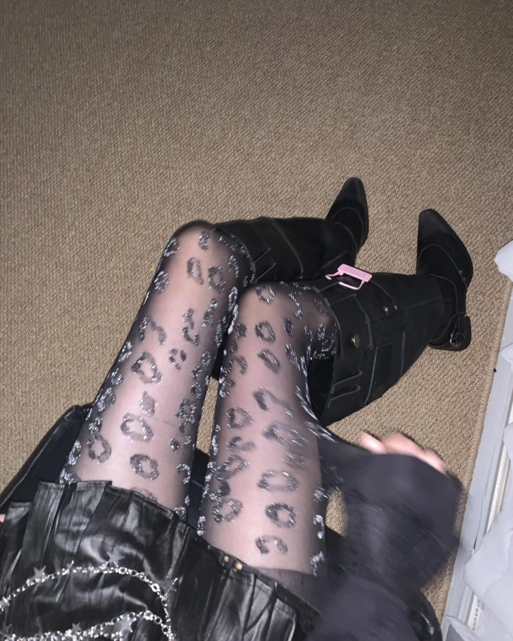 Silver Leopard Print Sexy Black Stockings Jacquard Thin Pantyhose Stockings