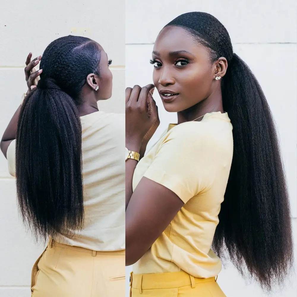 Natural Black Velcro Ponytail Straight Hair