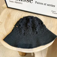 Summer Sun Protection Retro Handmade Knitted Hat Women - Black - View 1