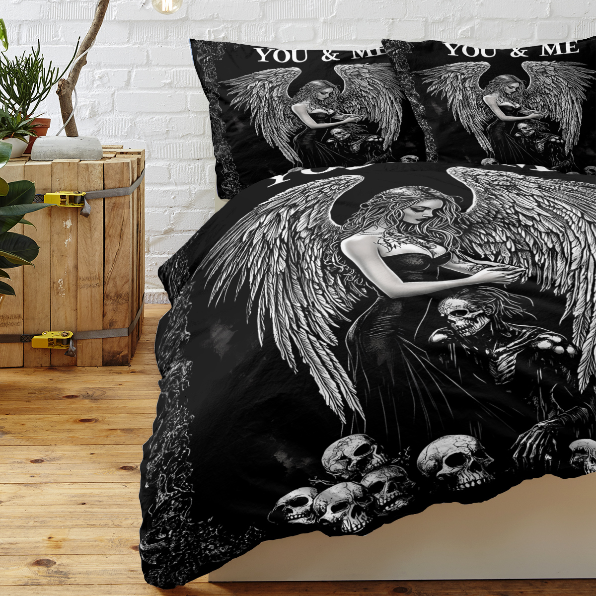 3 Pcs Of Dark Angel Skull Themed Printed Bedding Series Suitable For All Seasons — view 2