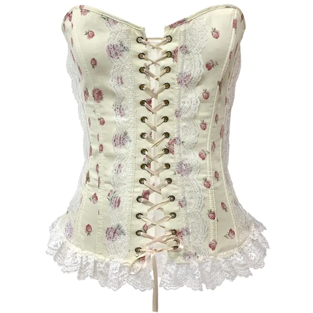 French Vintage Lace Herringbone Tube Top Corset Yellow - Shop at LoveMi