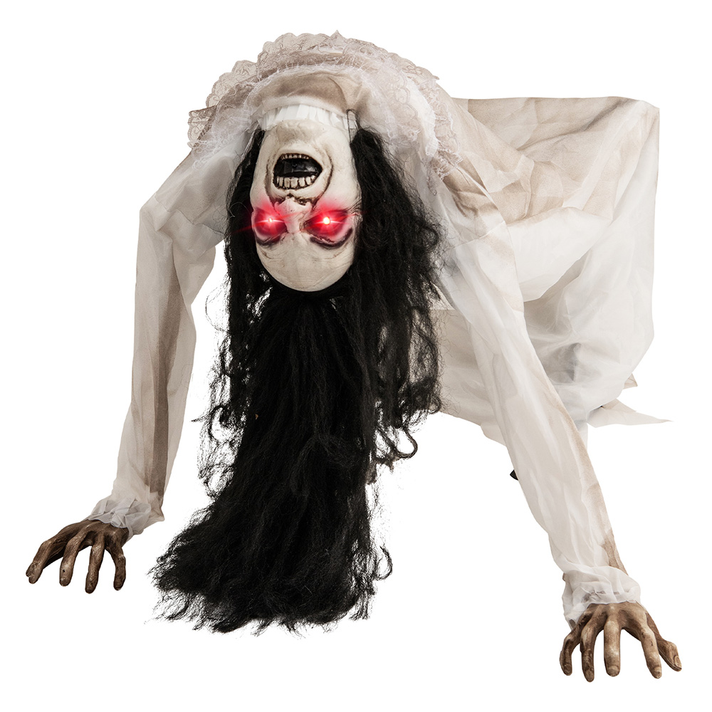 Halloween Animatronic Crawling Woman Ghost With LED Eyes And Vocally Triggered