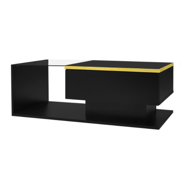 Stylish High Gloss Coffee Table With Glass Top. LED Light And Hidden Storage