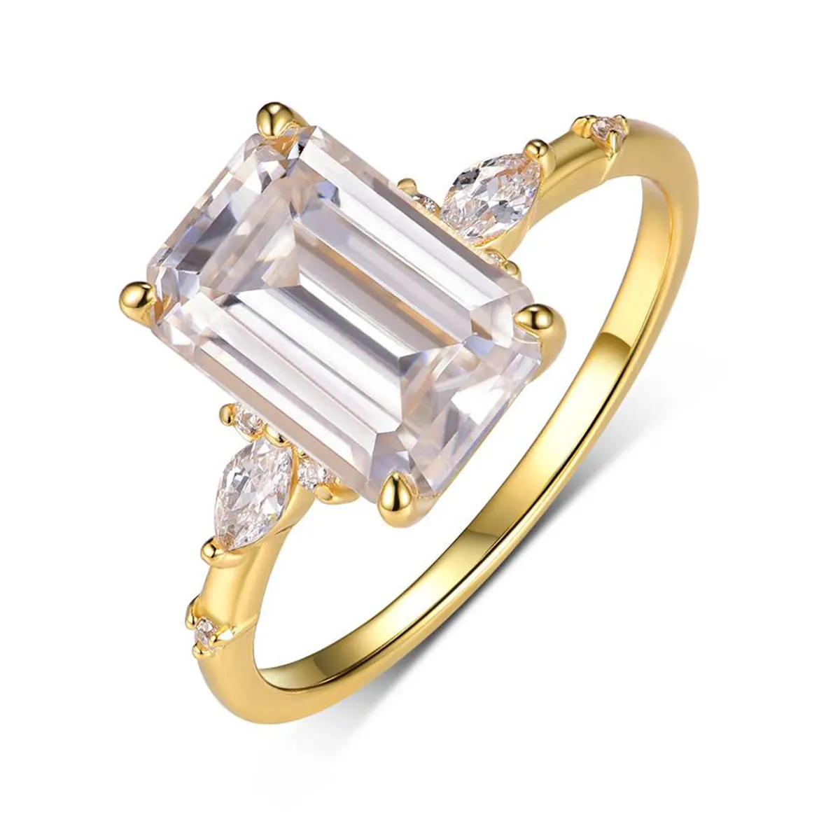 S925 Silver Gold Plated 3.5ct Emerald Cut