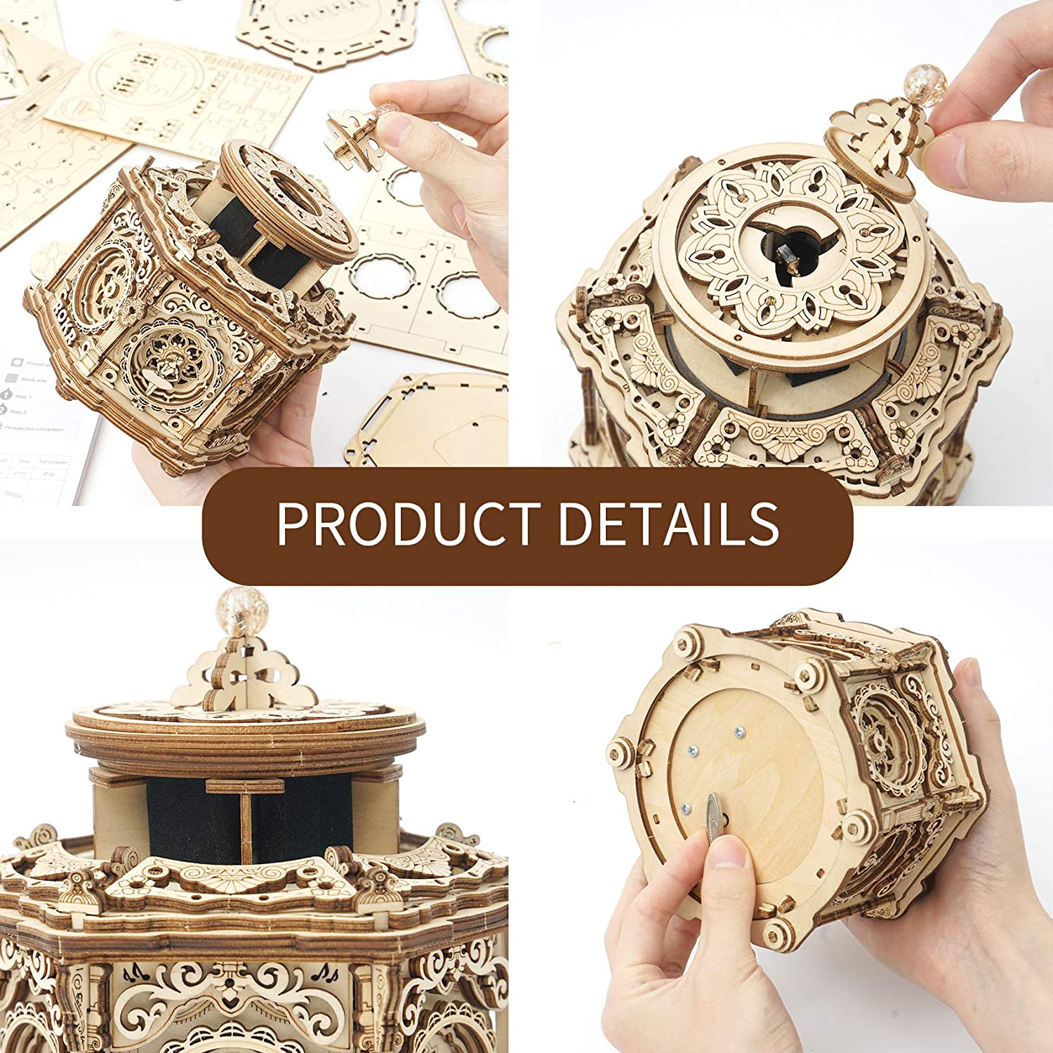 Robotime Rokr DIY Mechanical Music Box Kit 3D Wooden Puzzle Box For Adults Self-Assembly Building Project - Secret Garden
