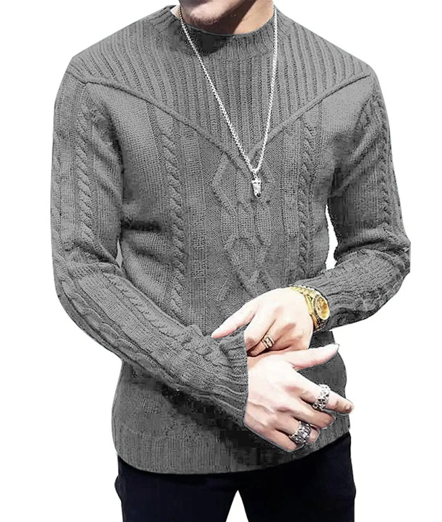Europe And America Men's Sweater Solid Color Round Neck Long Sleeve Shirt