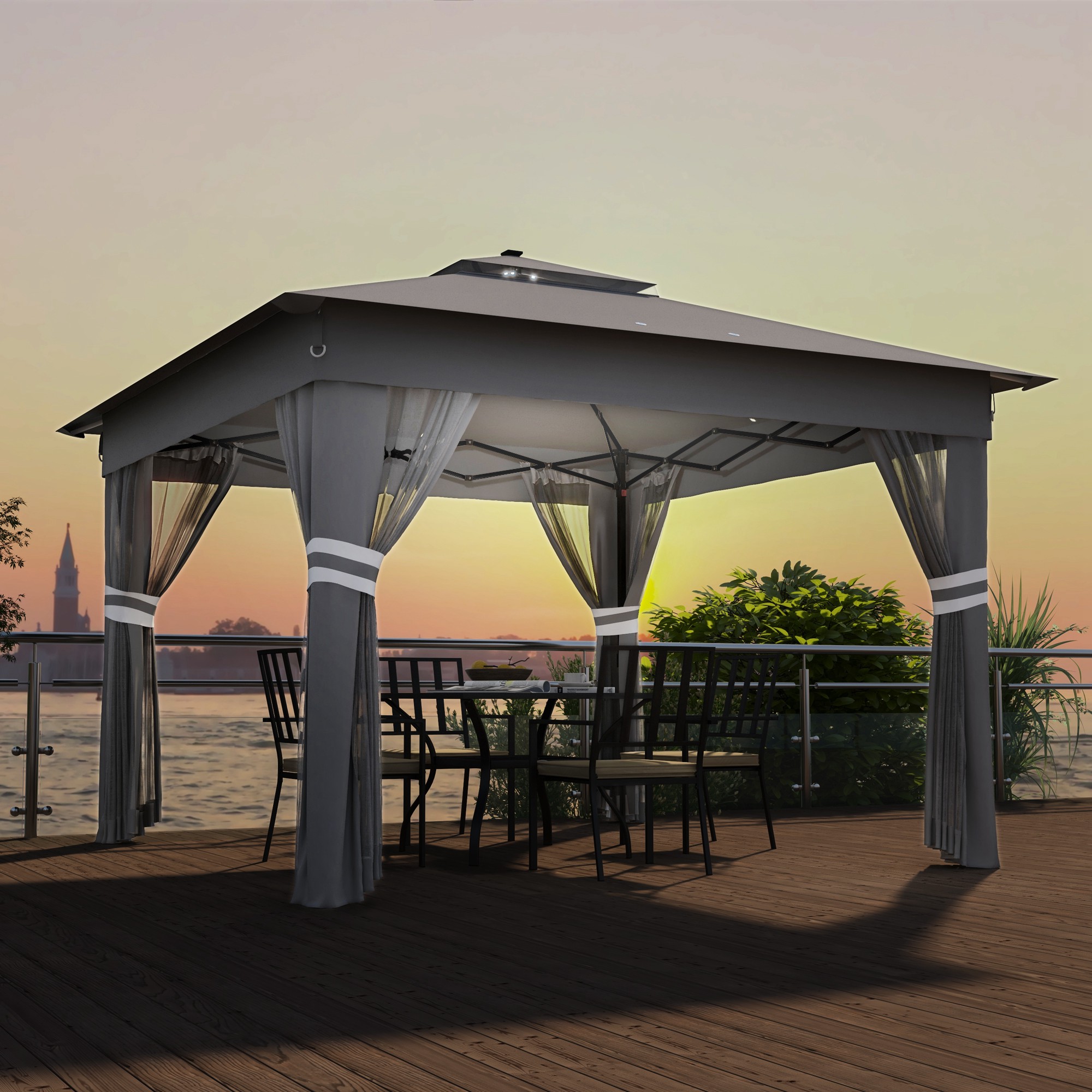3.36 X 3.36m P Op Up Gazebo Party Tent With Solar-Powered LED Lights — image 9
