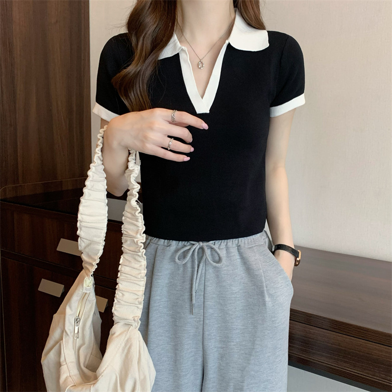 POLO Collar T-shirt Women's Knitted Sweater - Image 5